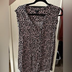 Black and light pink leopard sleeveless blouse with ruffle sleeve detail